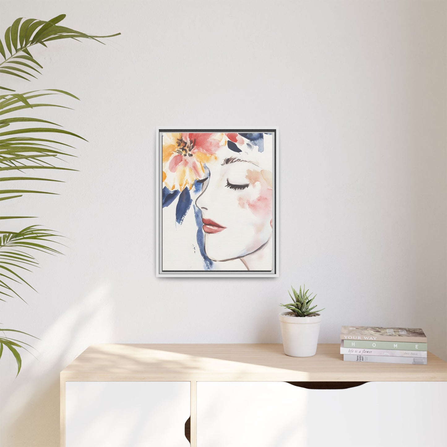 Multi-Color Framed Matte Canvas Art - Floral Face Portrait