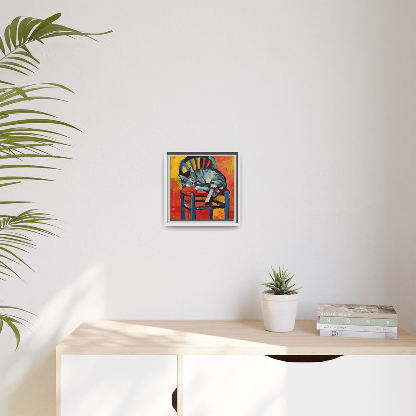 Colorful Cat Art Print - Framed Matte Canvas