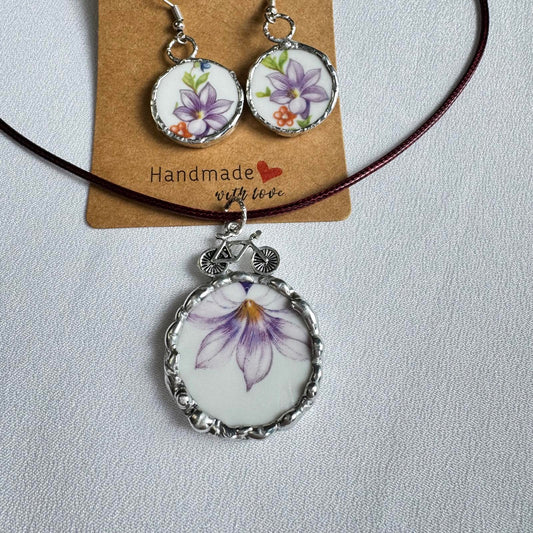 Vintage China Jewelry Set – Pendant & Earrings – Handmade Gift