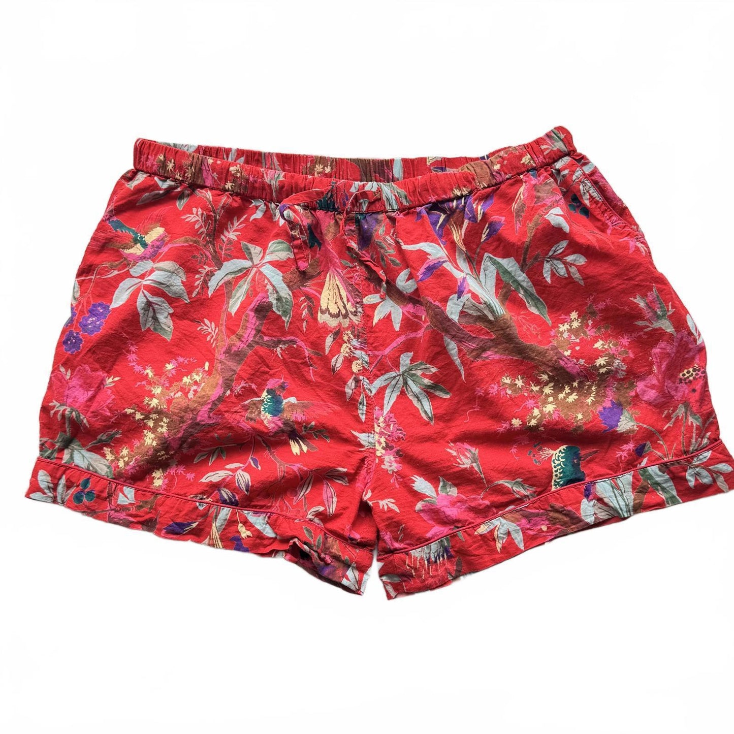 Sanskriti Homes Floral Print Red Shirt & Shorts Set - XXL- 100% Cotton
