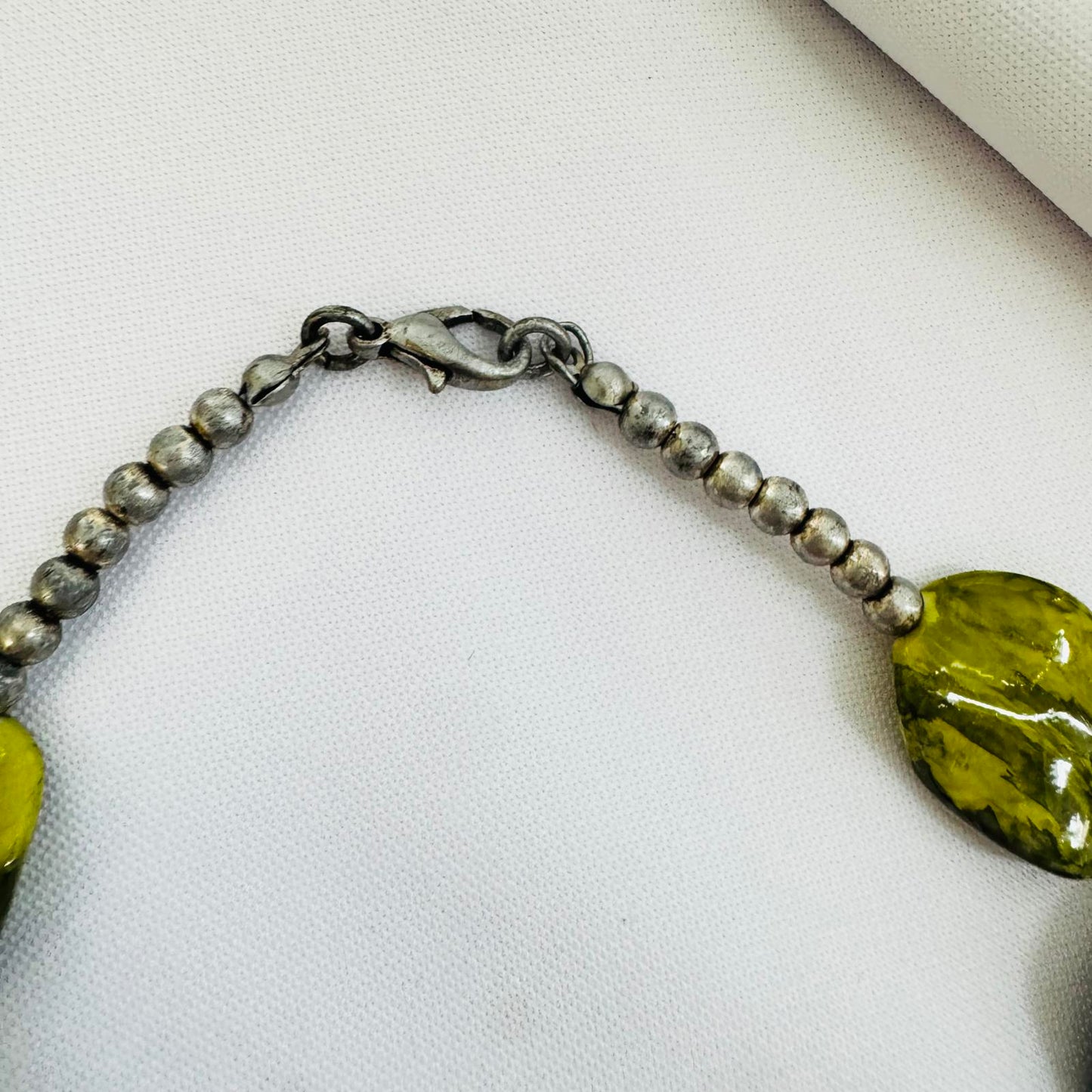 Chunky Marbled Bead Necklace Green Amber Yellow Statement Jewelry Artisan Style