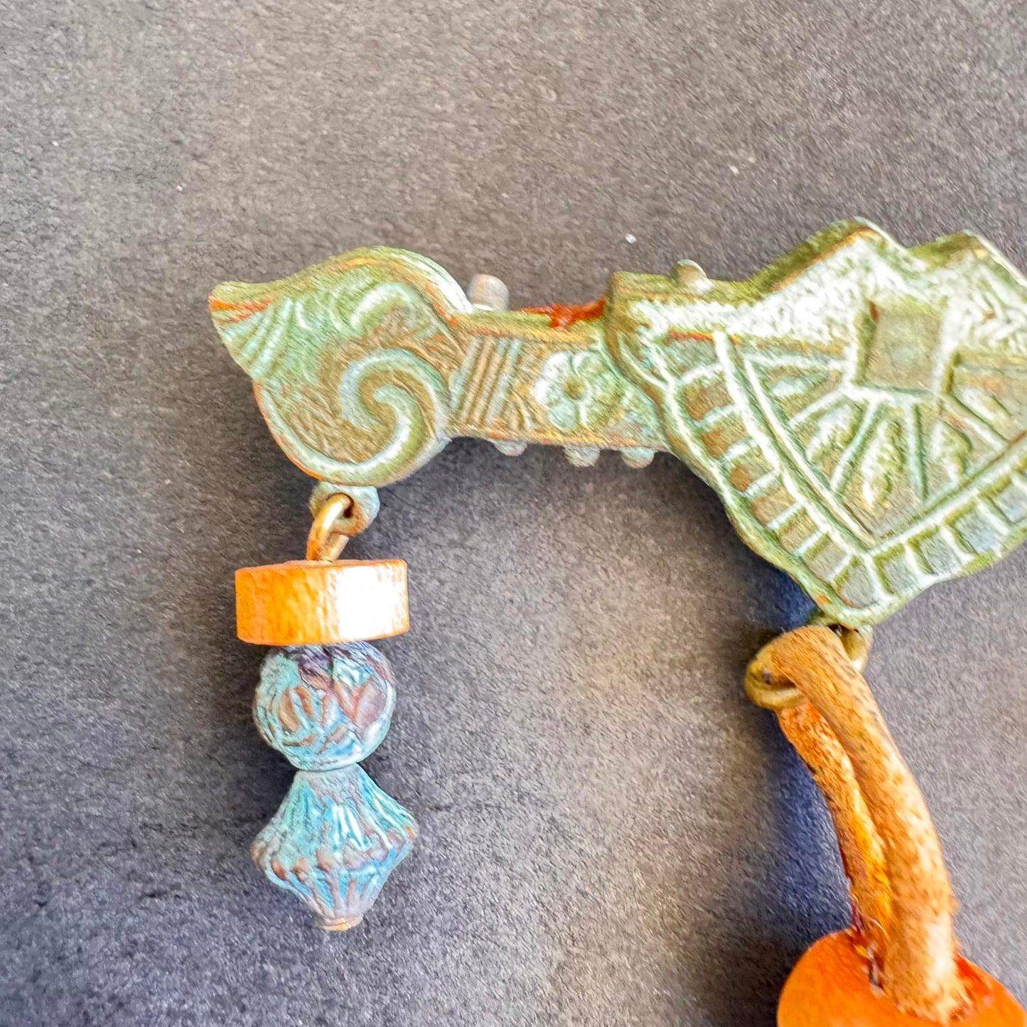 Vintage Artisan Crystal with Wood and Metal Accents Pendant Brooch