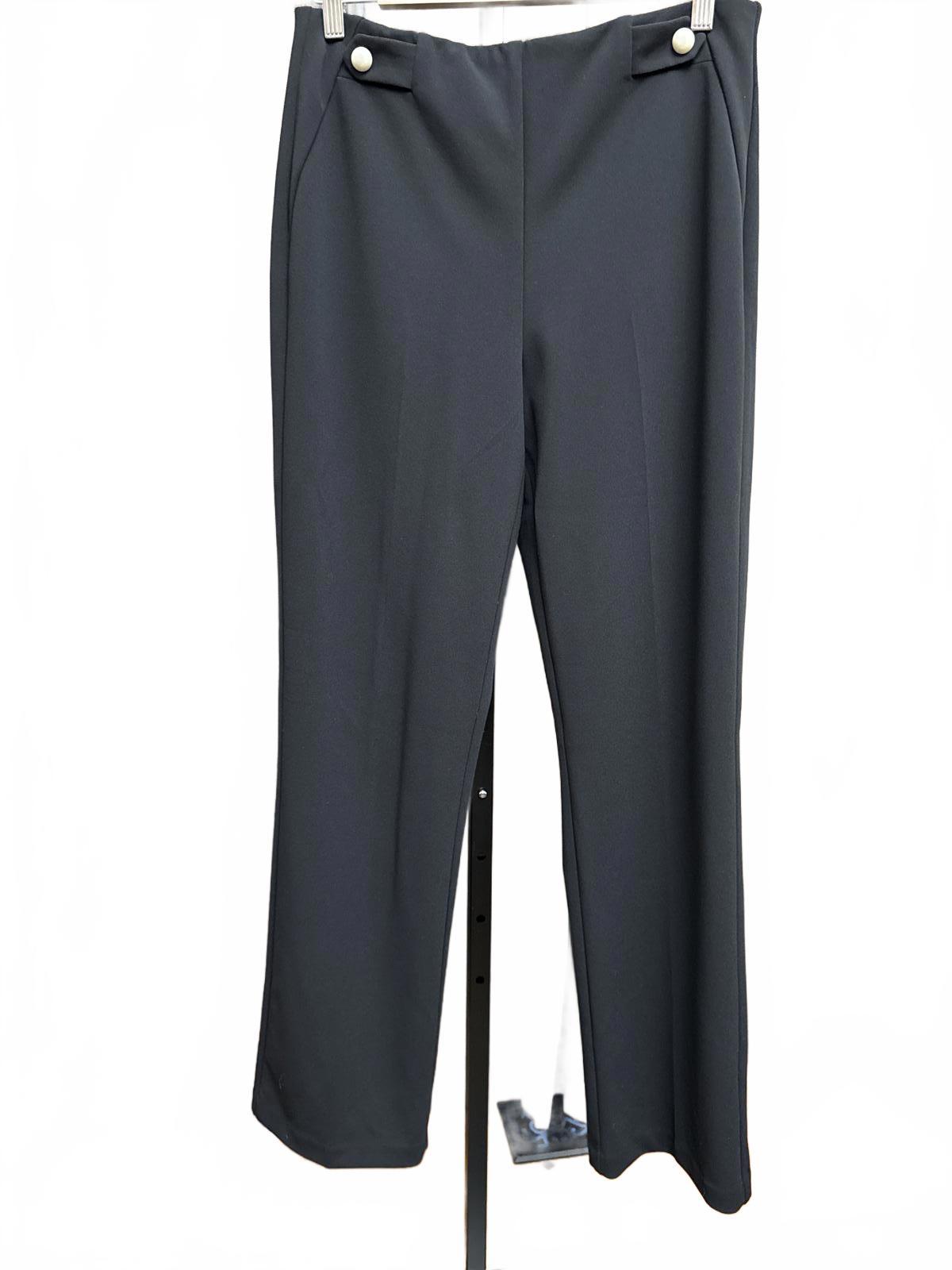 Classic Women's Trousers - Elegant Fit, Catos Black with Pearl Buttons M