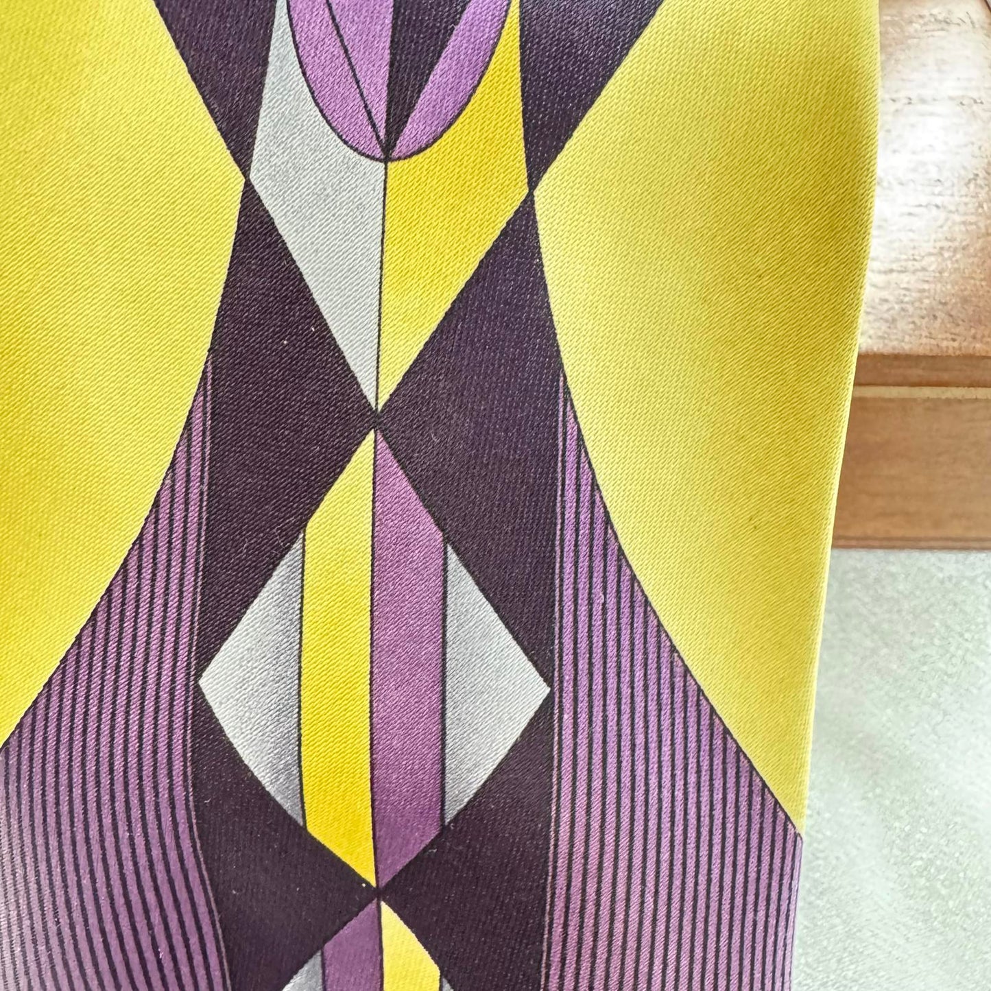 Romario Manzini Geometric Men's Tie in Purple and Yellow Mid Century Modern