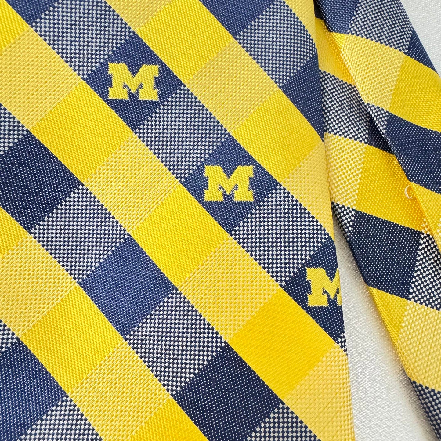 Eagles Wings Yellow & Navy Plaid Tie with Michigan Logo