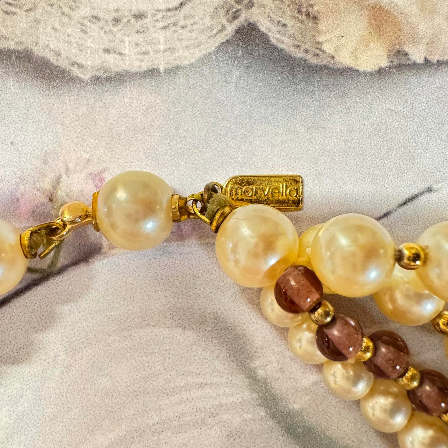 Vintage Marvella Multi-Strand Faux Pearl and Glass Bead Necklace
