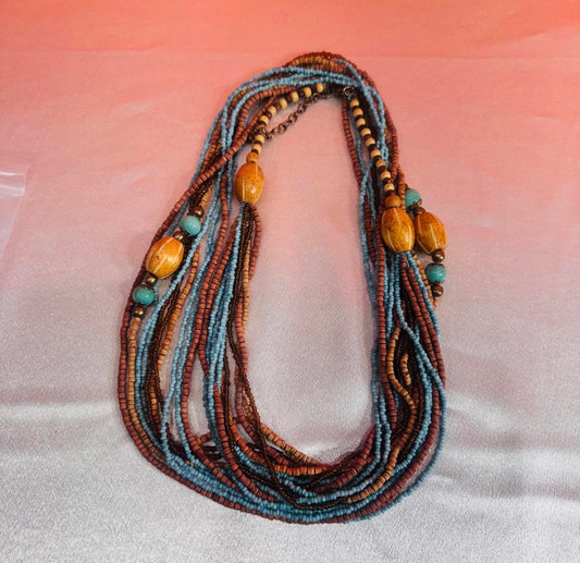 Boho Multilayer Beaded Necklace with Wooden Accents