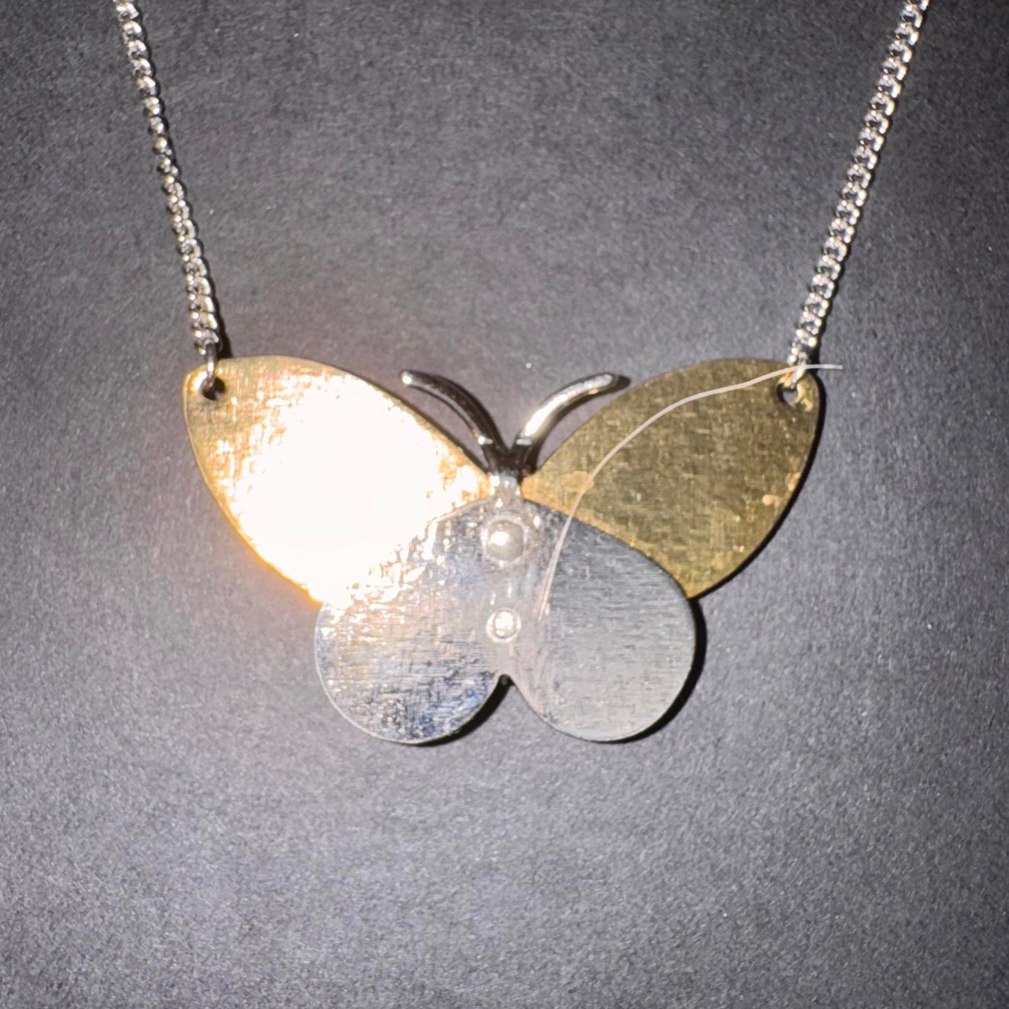 Signed Avon Butterfly Necklace – Mixed Metal Gold Silver Tone Statement