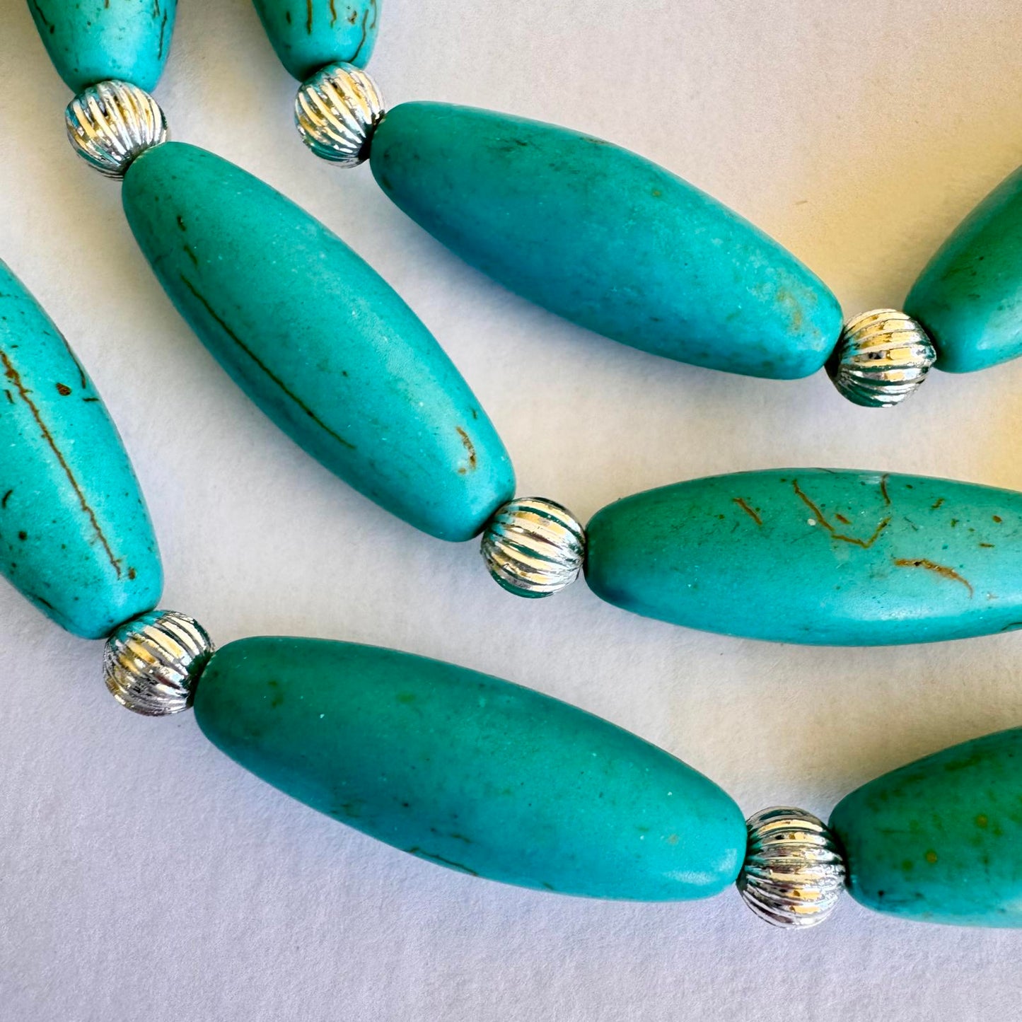 Bohemian Turquoise Color Beaded Necklace with Silver Accents