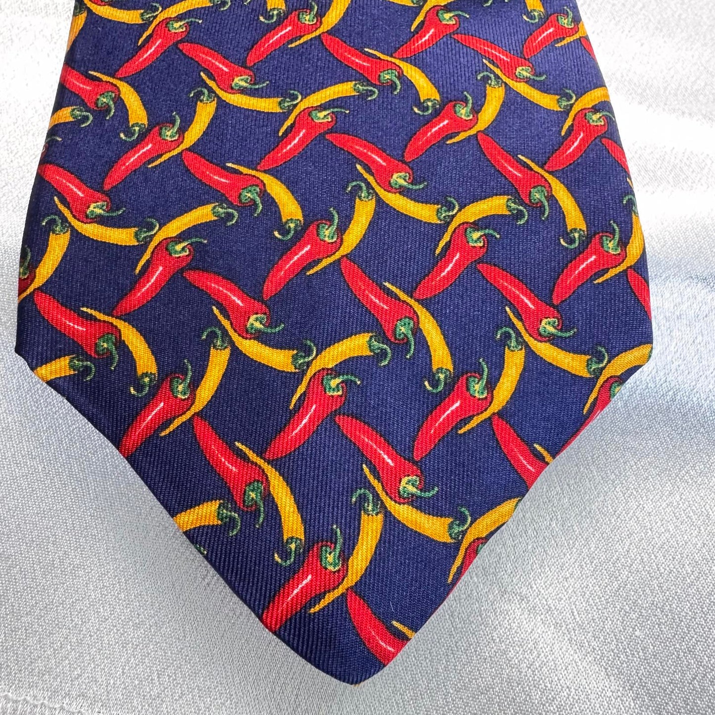 Lands’ End Silk Tie – Chili Pepper Print – Fun Food Theme Necktie