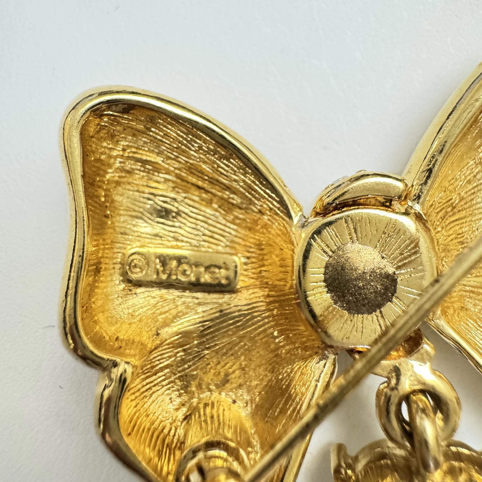  VTG Monet Gold Bow Brooch with Dangling Heart – Romantic Grandmacore Jewelry