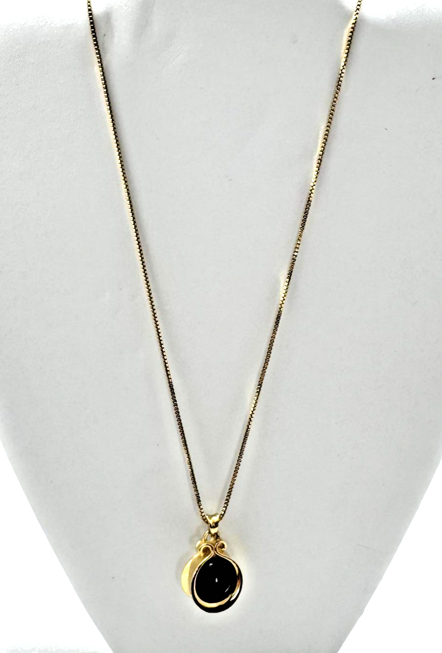 Vintage Avon Gold-Tone Flip Pendant Necklace – Black & White Reversible Stone