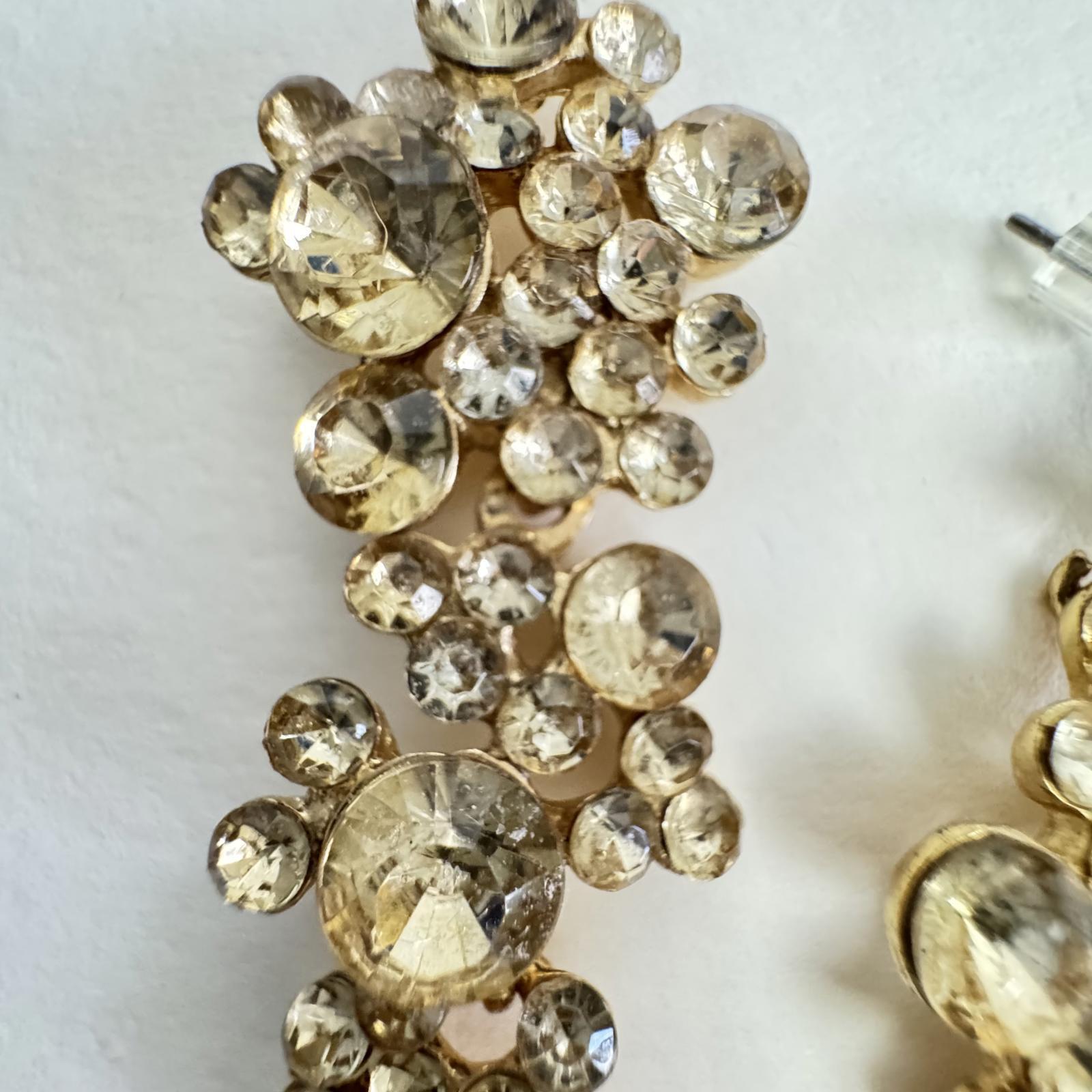 Glistening Gold Tone Crystal Earrings – Sparkling Dangle Jewelry - Wedding