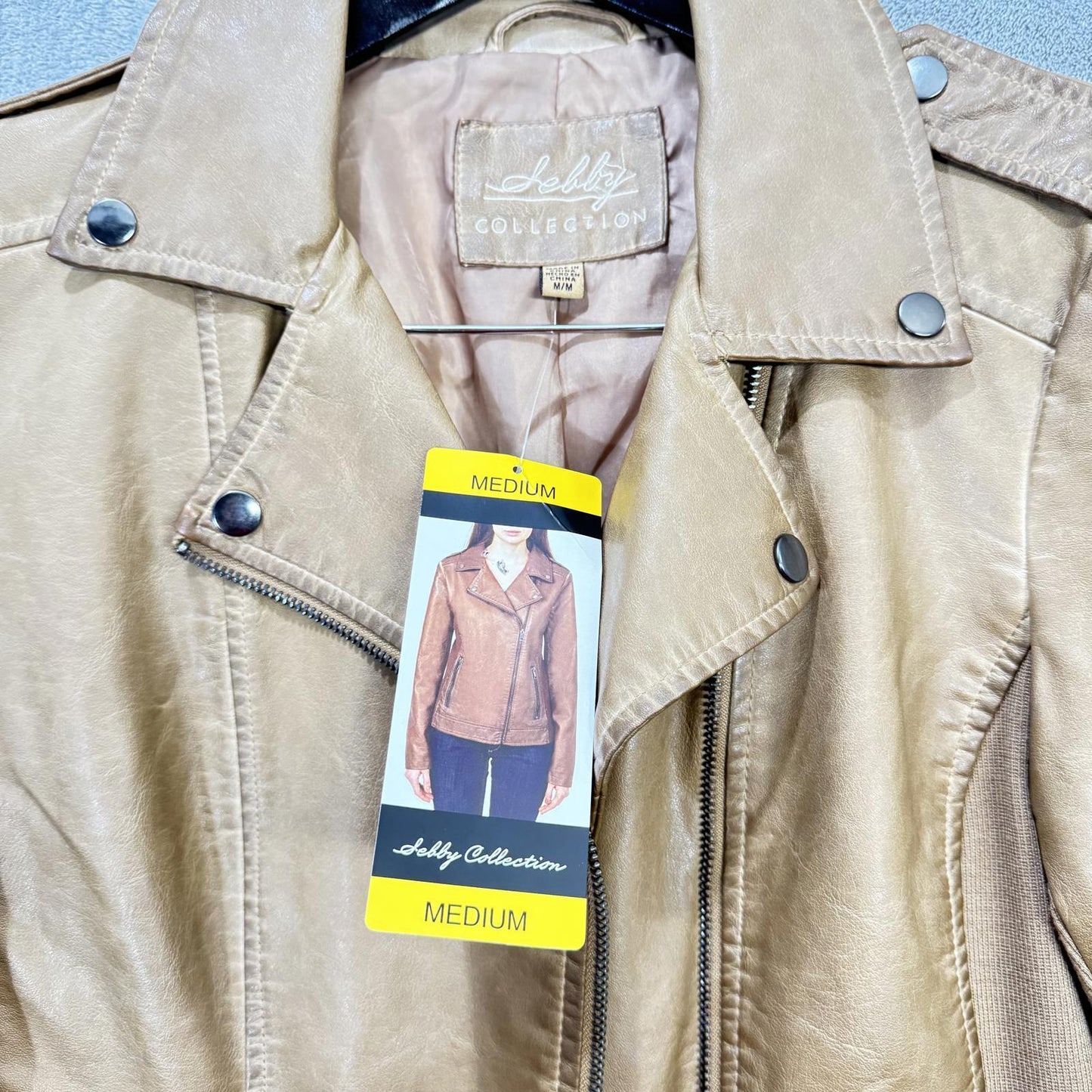 Sebby Collection Faux Leather Moto Jacket – Tan, Women's Medium (NWT) M