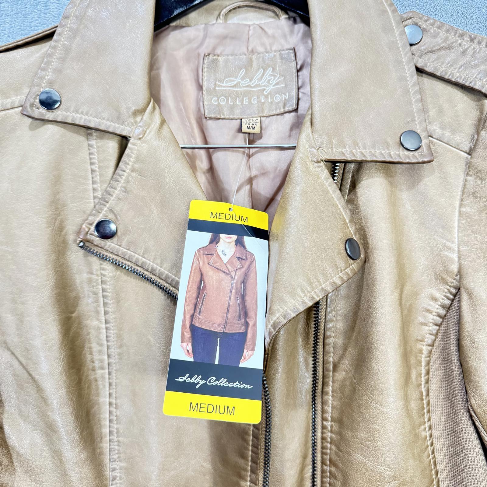 Sebby Collection Faux Leather Moto Jacket – Tan, Women's Medium (NWT) M