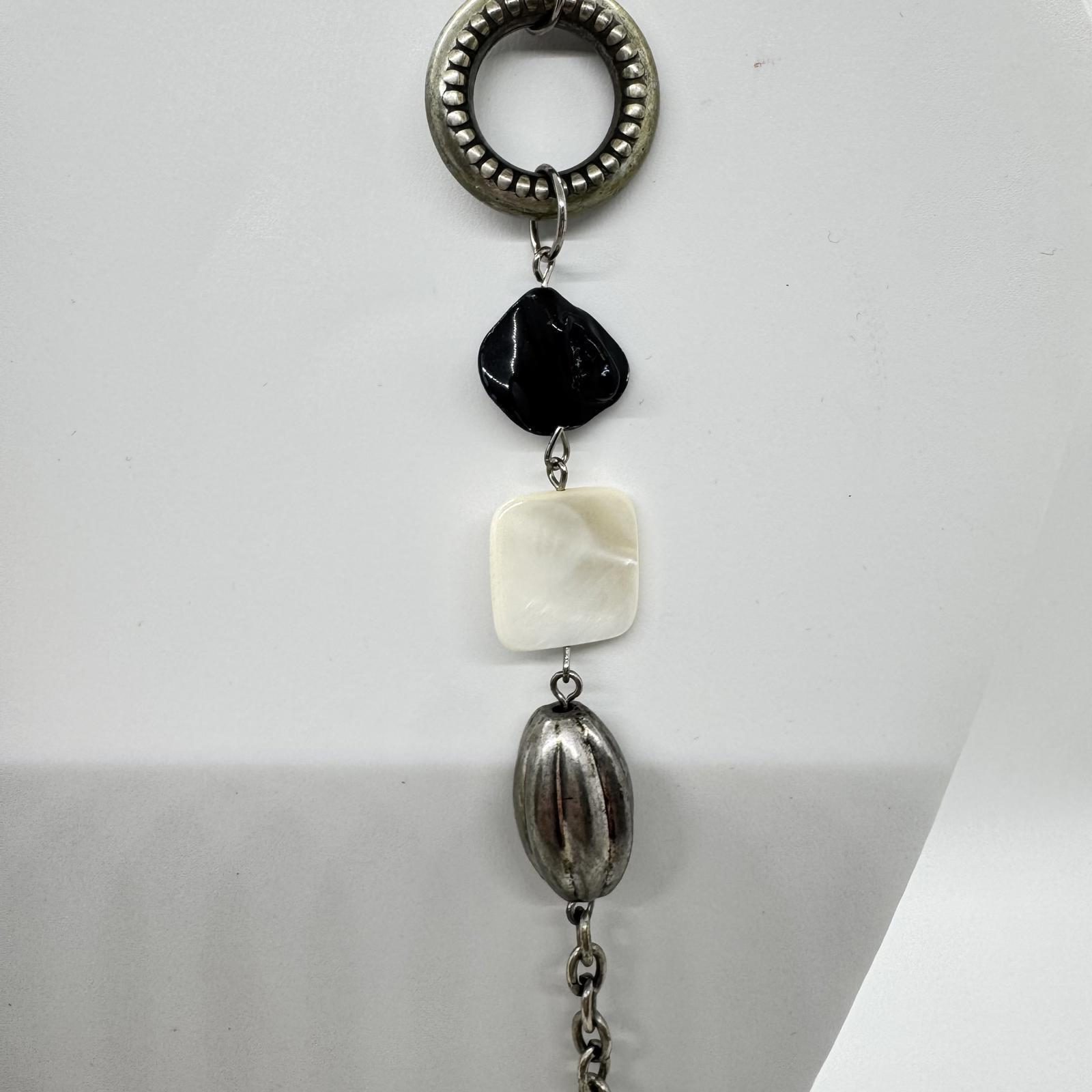 Black & White Mixed Bead Long Statement Necklace – Modern Boho Chunky Jewelry