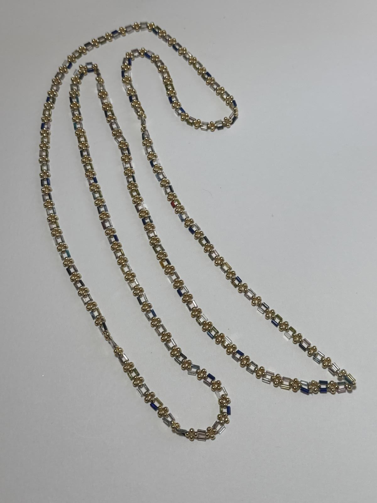 Elegant Gold Tone and Colorful Beaded Necklace Retro Costume Jewelry