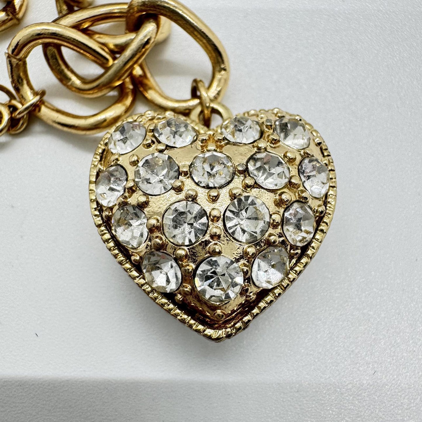 Liz Claiborne Gold-Tone Heart Charm Bracelet – Rhinestone Pave Toggle Chain