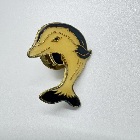 Vintage Gold-Tone Dolphin Lapel Pin – Enamel Nautical Marine Life Brooch