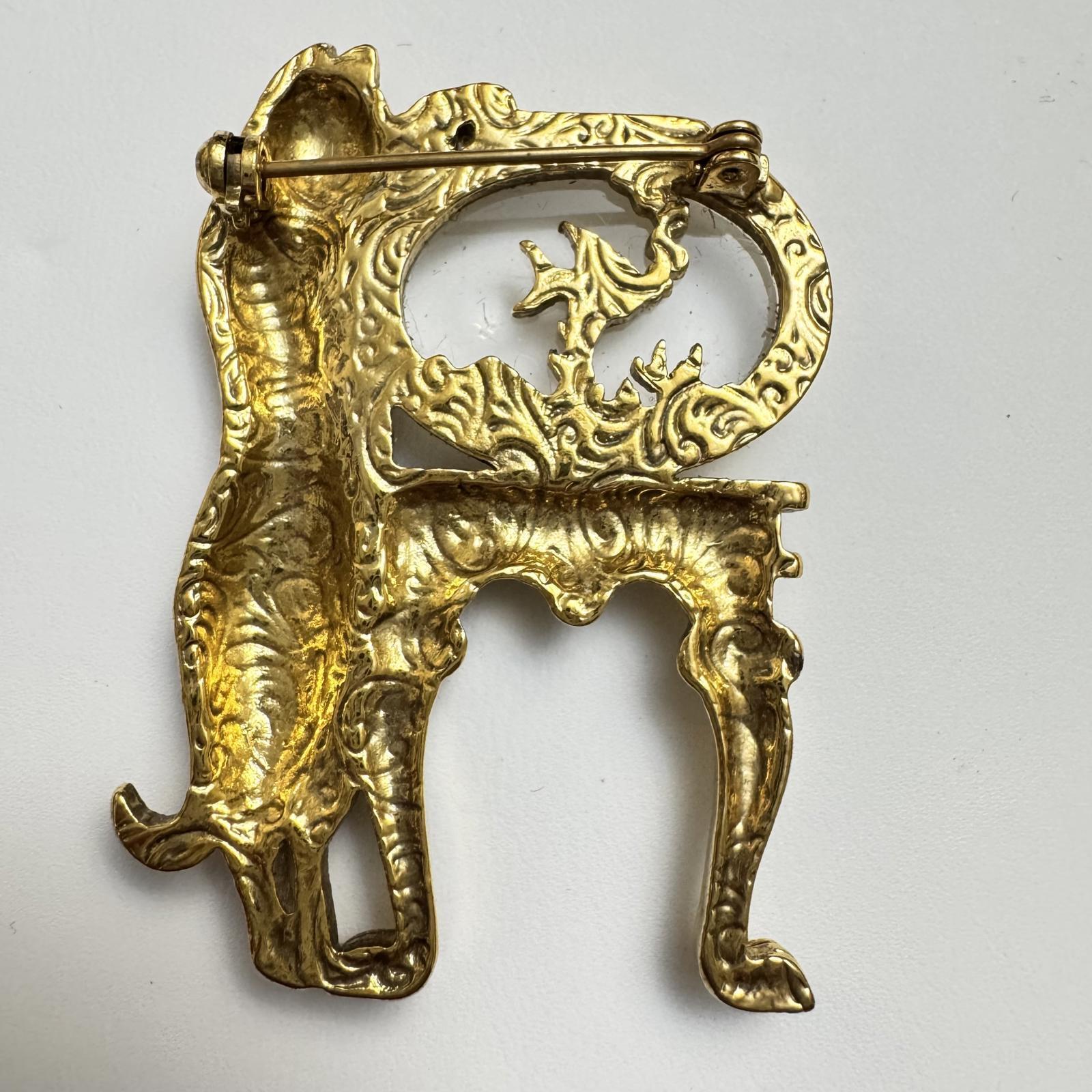 Whimsical Vintage Gold Cat & Fish Brooch – Kitsch Animal Lover Jewelry
