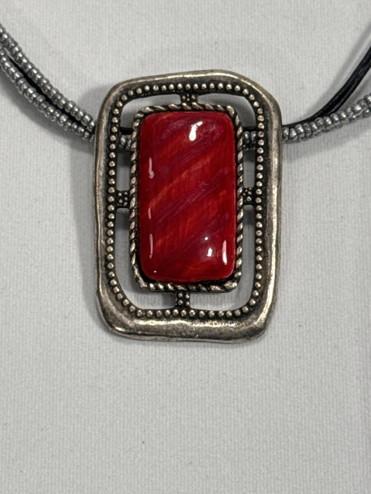 Chicos Red Stone Pendant Slide Necklace