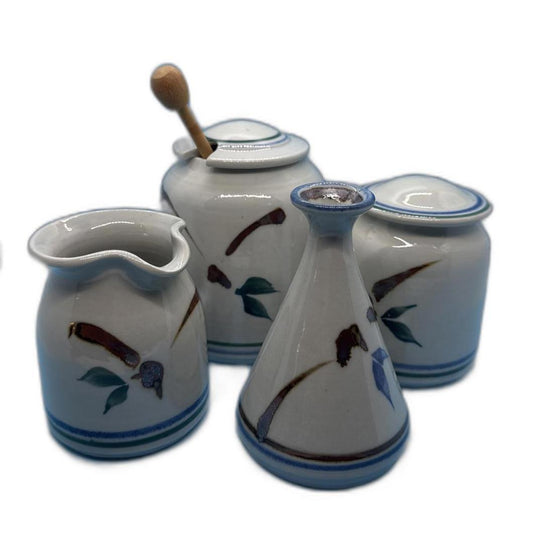 Vintage Handmade Pottery Set: Honey Pot, Cream & Sugar, Soy Karaf - Unique Piece