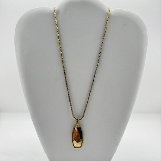 VTG Gold-Tone Pendant Necklace, Boho Chic Minimalist Artisan Geometric LC