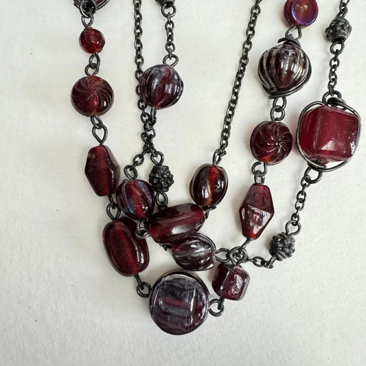 Vintage Red Beaded Statement Necklace – Bold Layered Jewelry