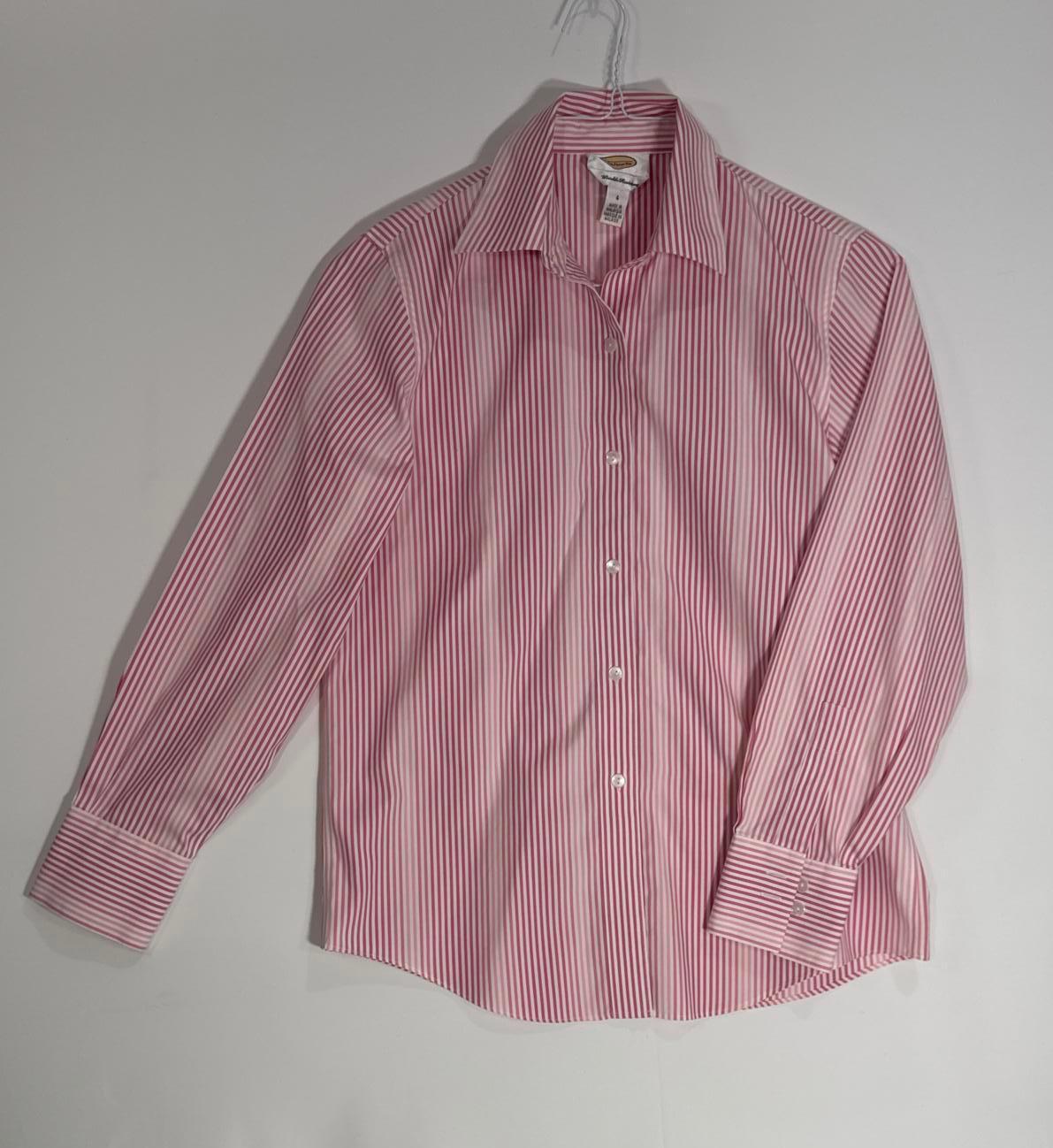 Talbots Wrinkle Resistant Pink Stripe Button Down Blouse Women’s Size 4