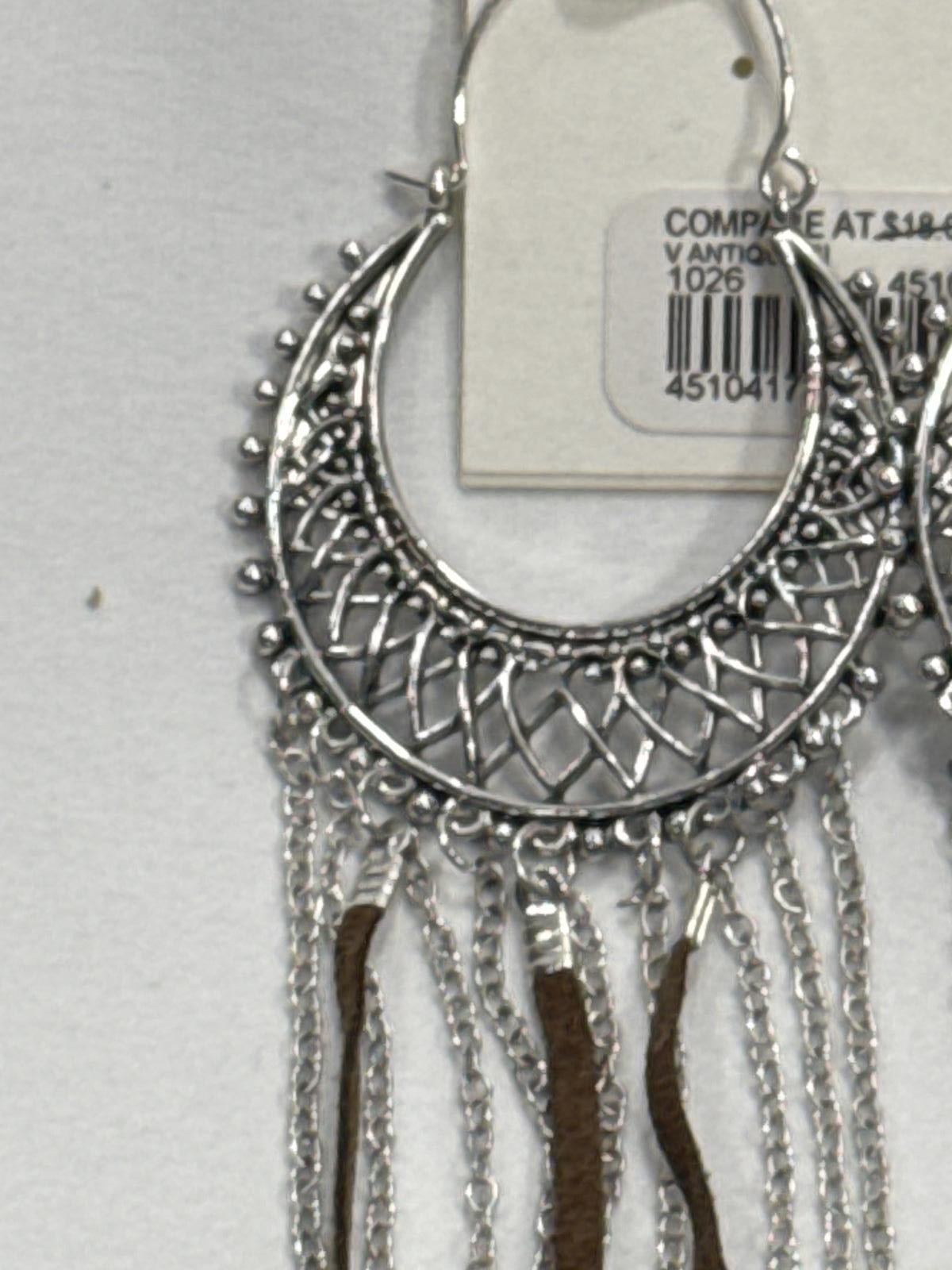 Cato SilverTone Boho Hoop Earrings with Fringe and Chains - Nickel Free NWT