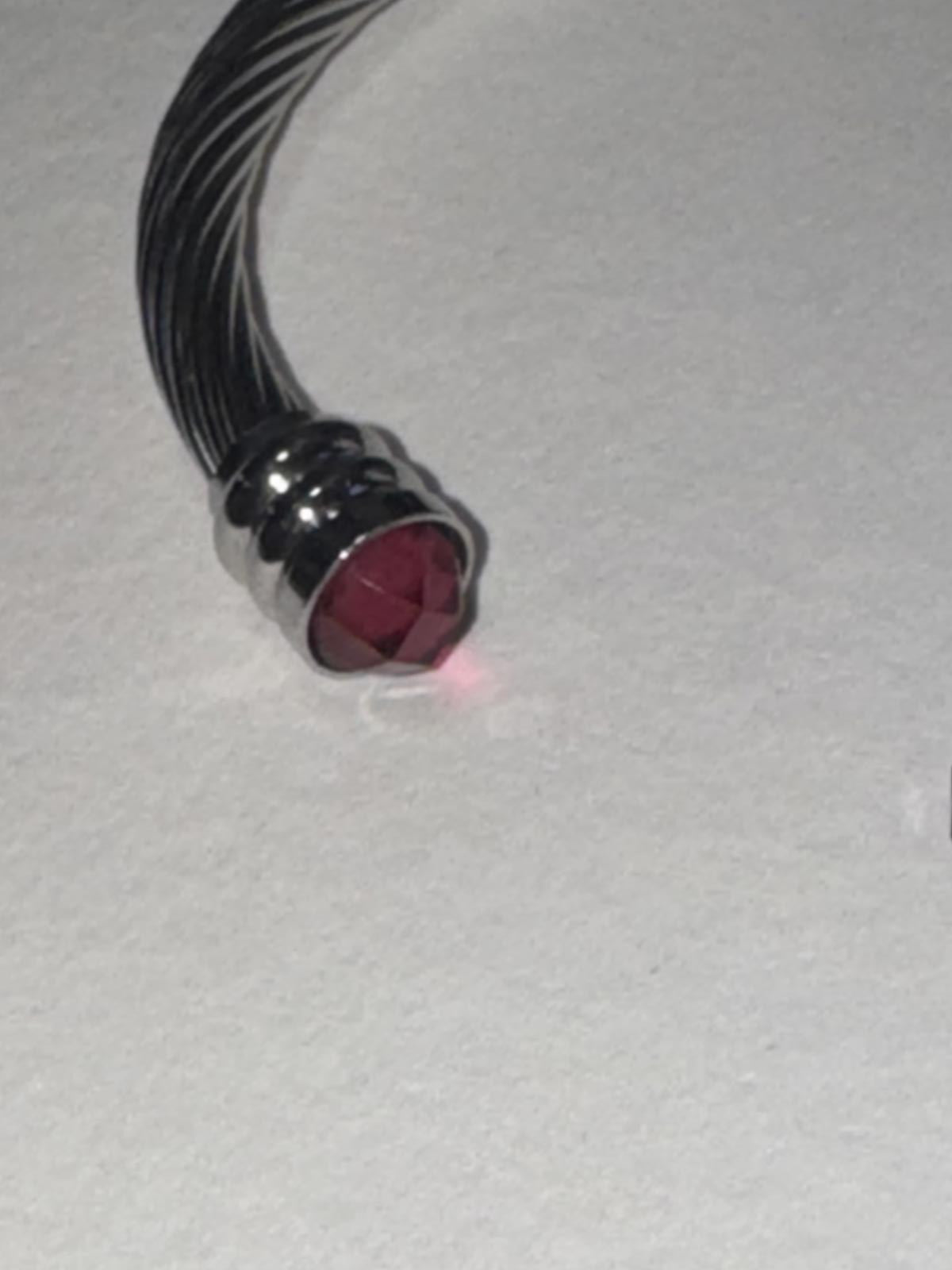 Stylish Stainless Silver Tone Wire Cuff Bracelet with Red Gem Accents