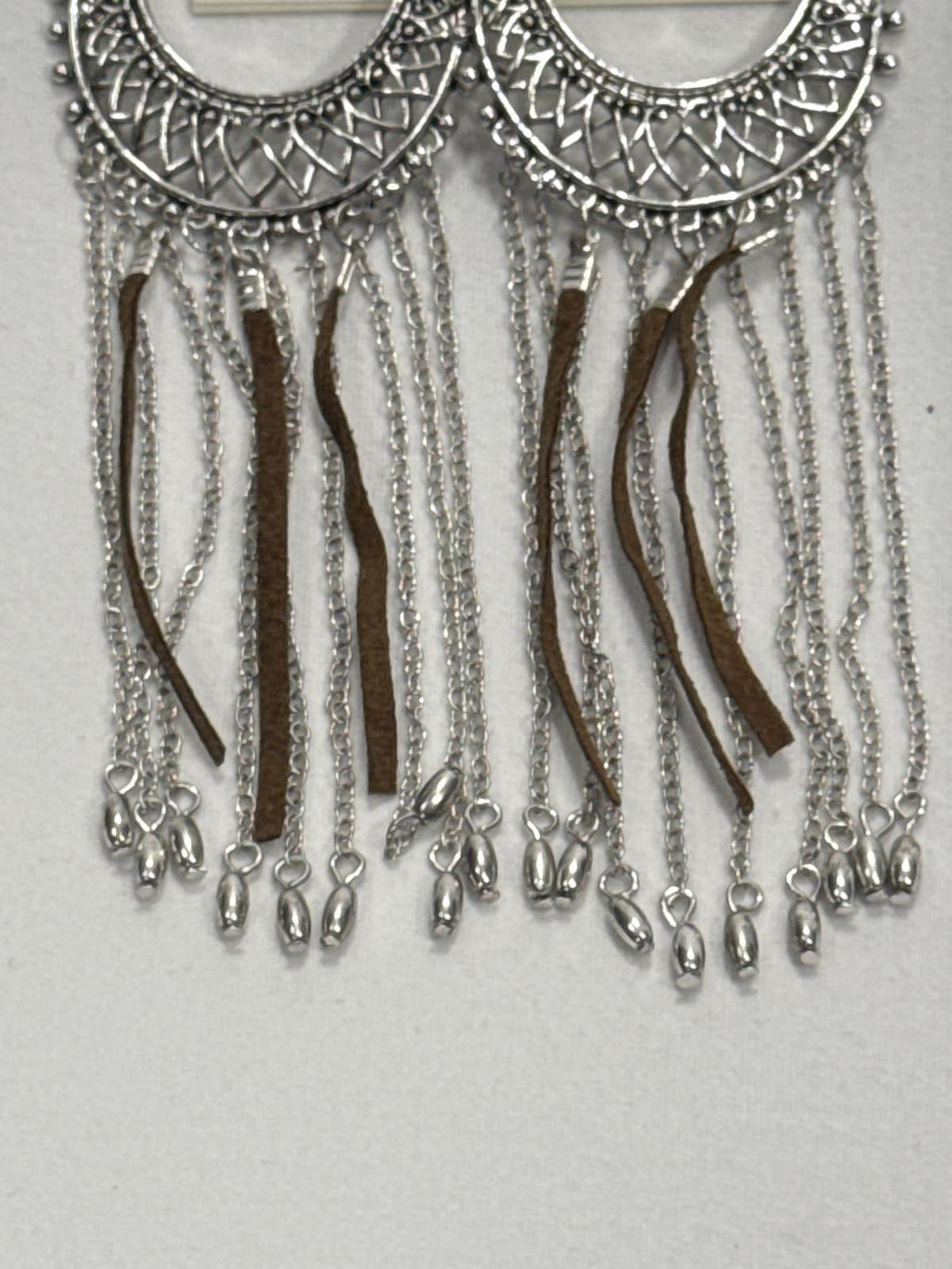 Cato SilverTone Boho Hoop Earrings with Fringe and Chains - Nickel Free NWT