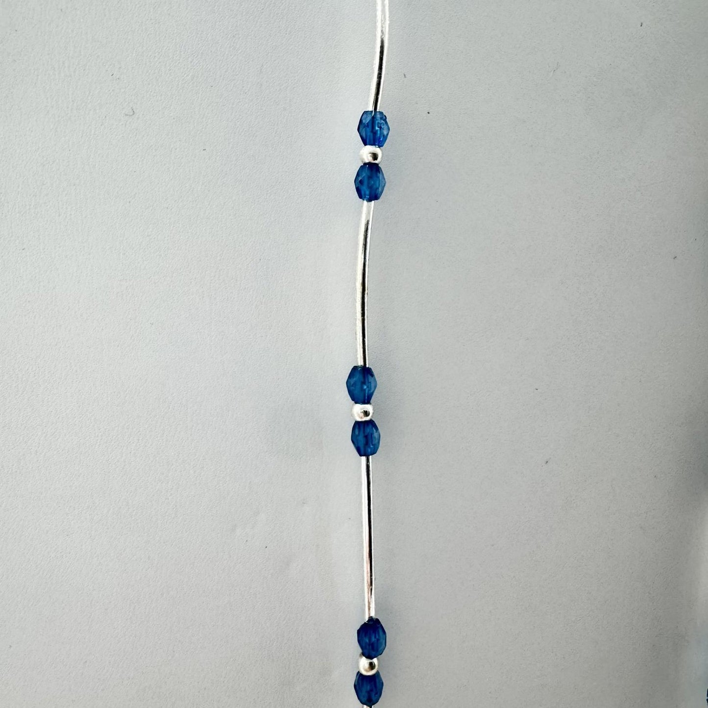 Signed Elegant Blue Beaded Necklace with Silver Tone Pendant BoHo Artisan VTG