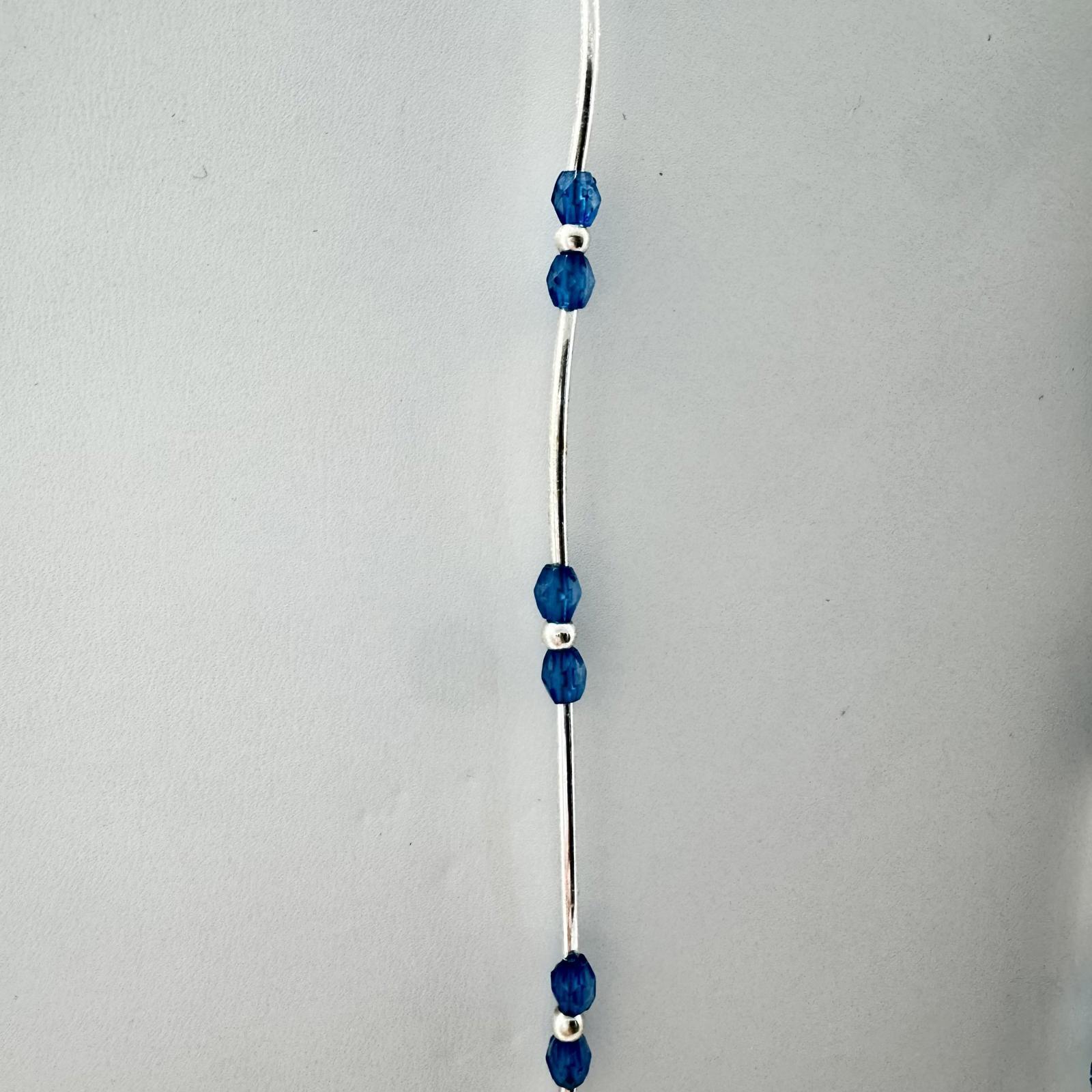 Signed Elegant Blue Beaded Necklace with Silver Tone Pendant BoHo Artisan VTG