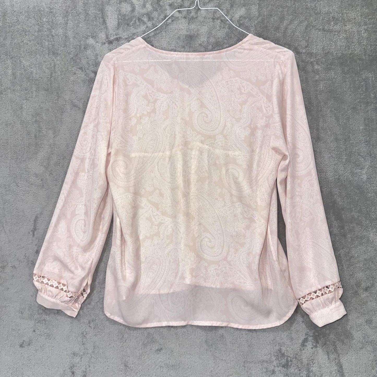 Ivanka Trump Blush Pink Boho Blouse – Lace Detail, Long Sleeve, Women's M
