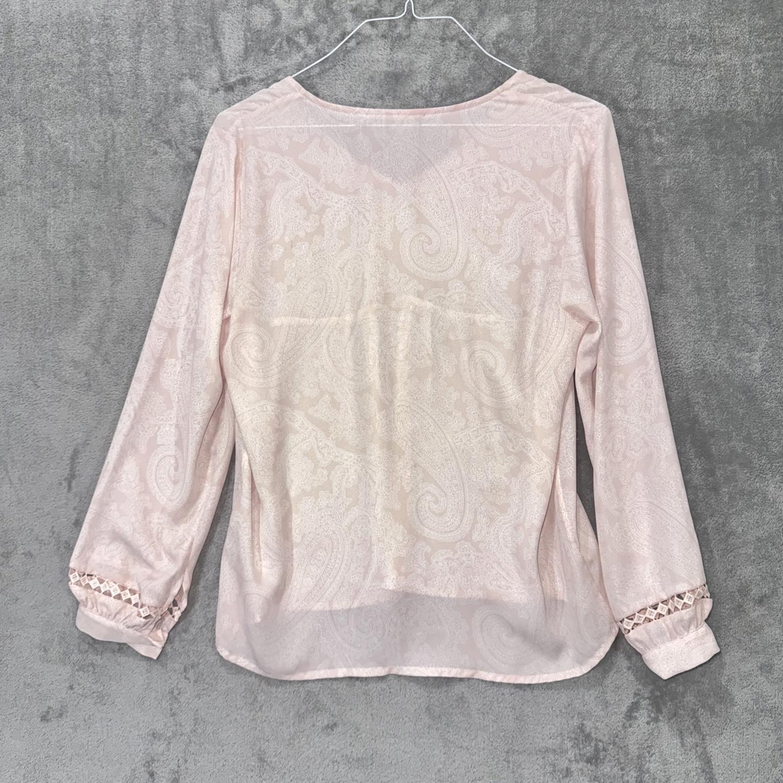 Ivanka Trump Blush Pink Boho Blouse – Lace Detail, Long Sleeve, Women's M