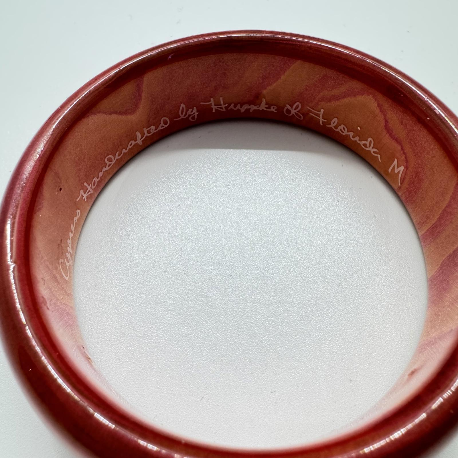 Handmade Wooden Bangle Bracelet – Red & Orange Swirl, Boho Artisan Jewelry