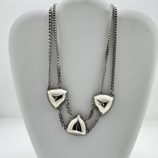 Express Silver-Tone Triangle Statement Necklace, Bold Geometric Double Chain