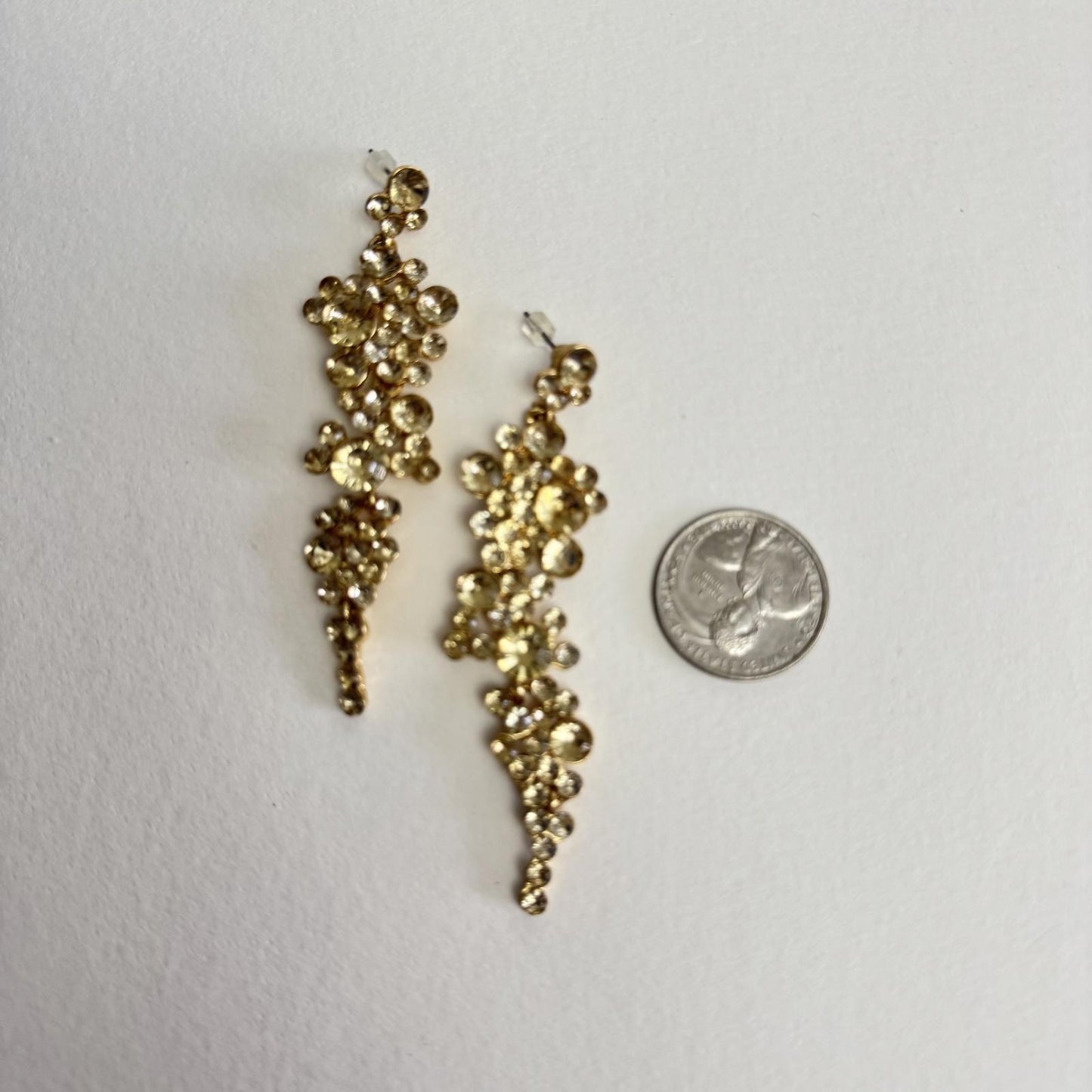 Glistening Gold Tone Crystal Earrings – Sparkling Dangle Jewelry - Wedding