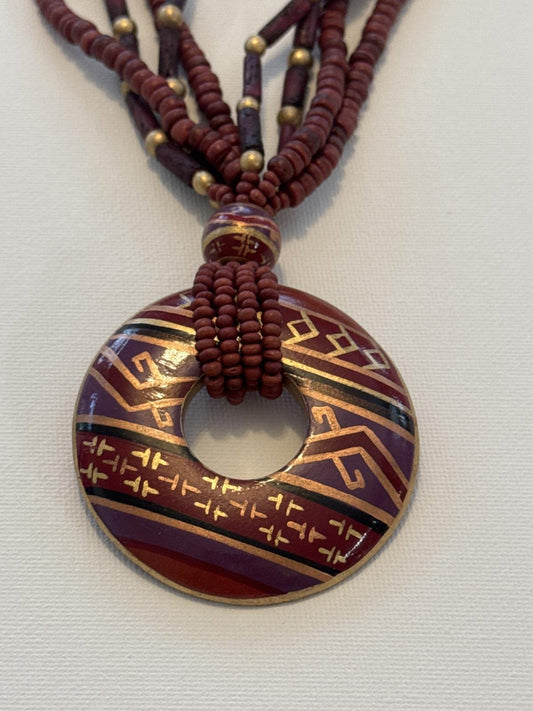 Boho Tribal Beaded Necklace with Large Pendant – Ethnic Statement Jewelry
