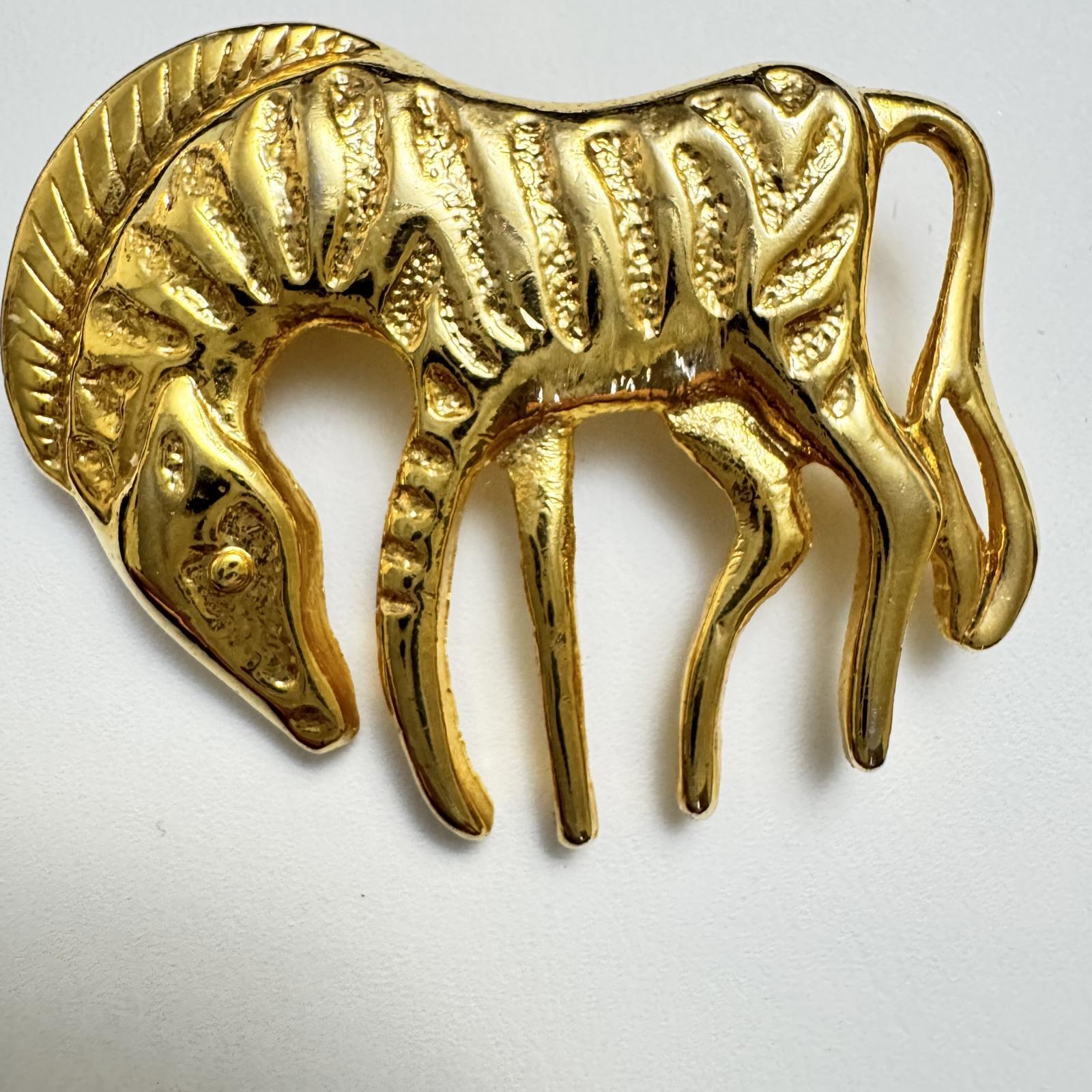 Vintage Gold Zebra Brooch – Safari Animal Statement Pin