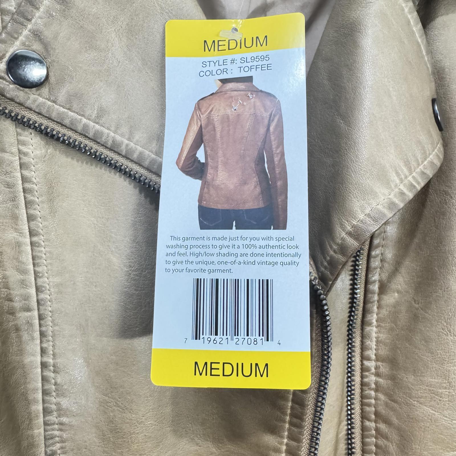 Sebby Collection Faux Leather Moto Jacket – Tan, Women's Medium (NWT) M