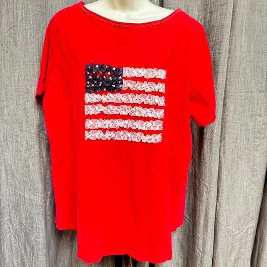 Karen Scott Red Short Sleeve Tee with American Flag Graphic 1X