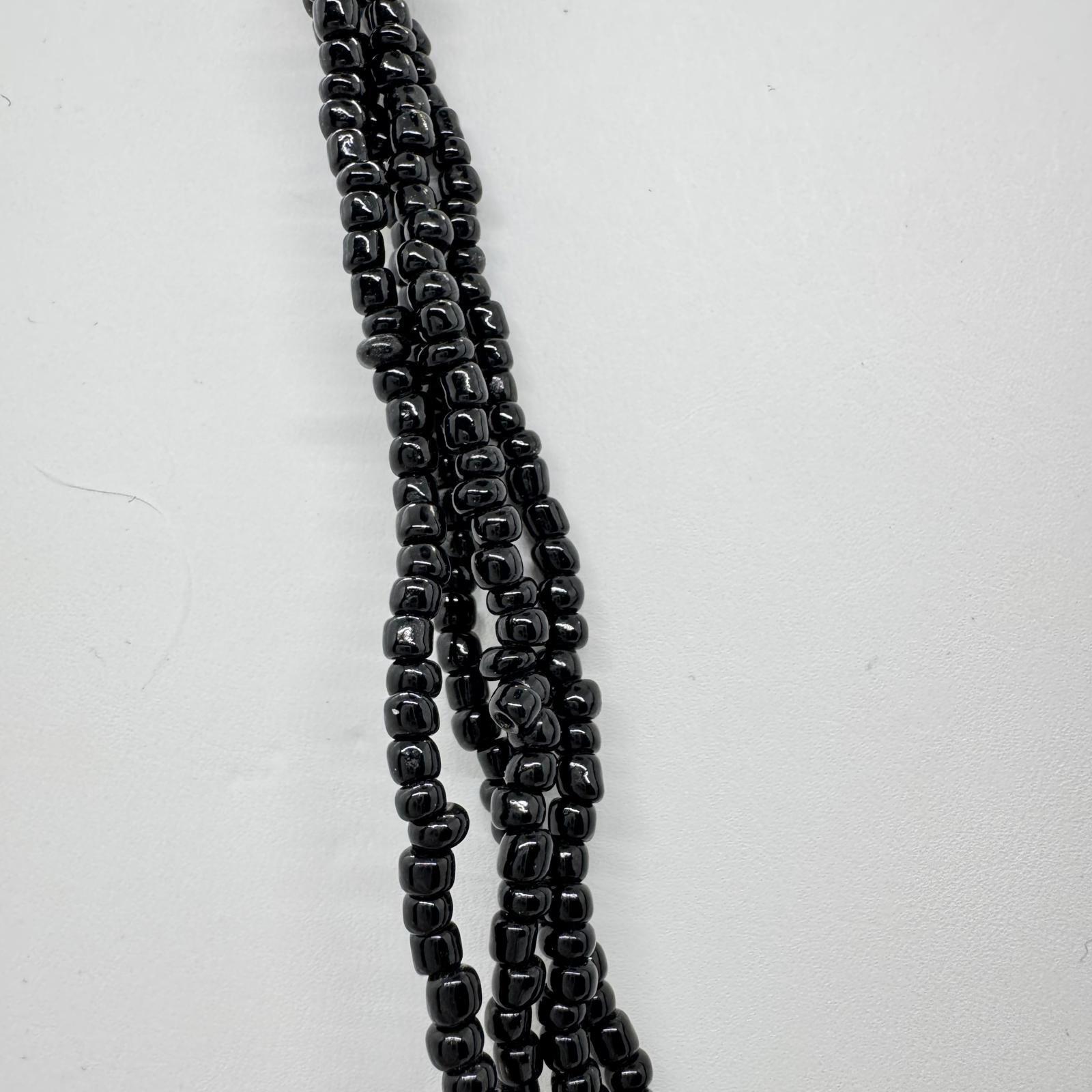 Black Beaded Multi-Strand Shell Pendant Necklace – Boho Statement Jewelry