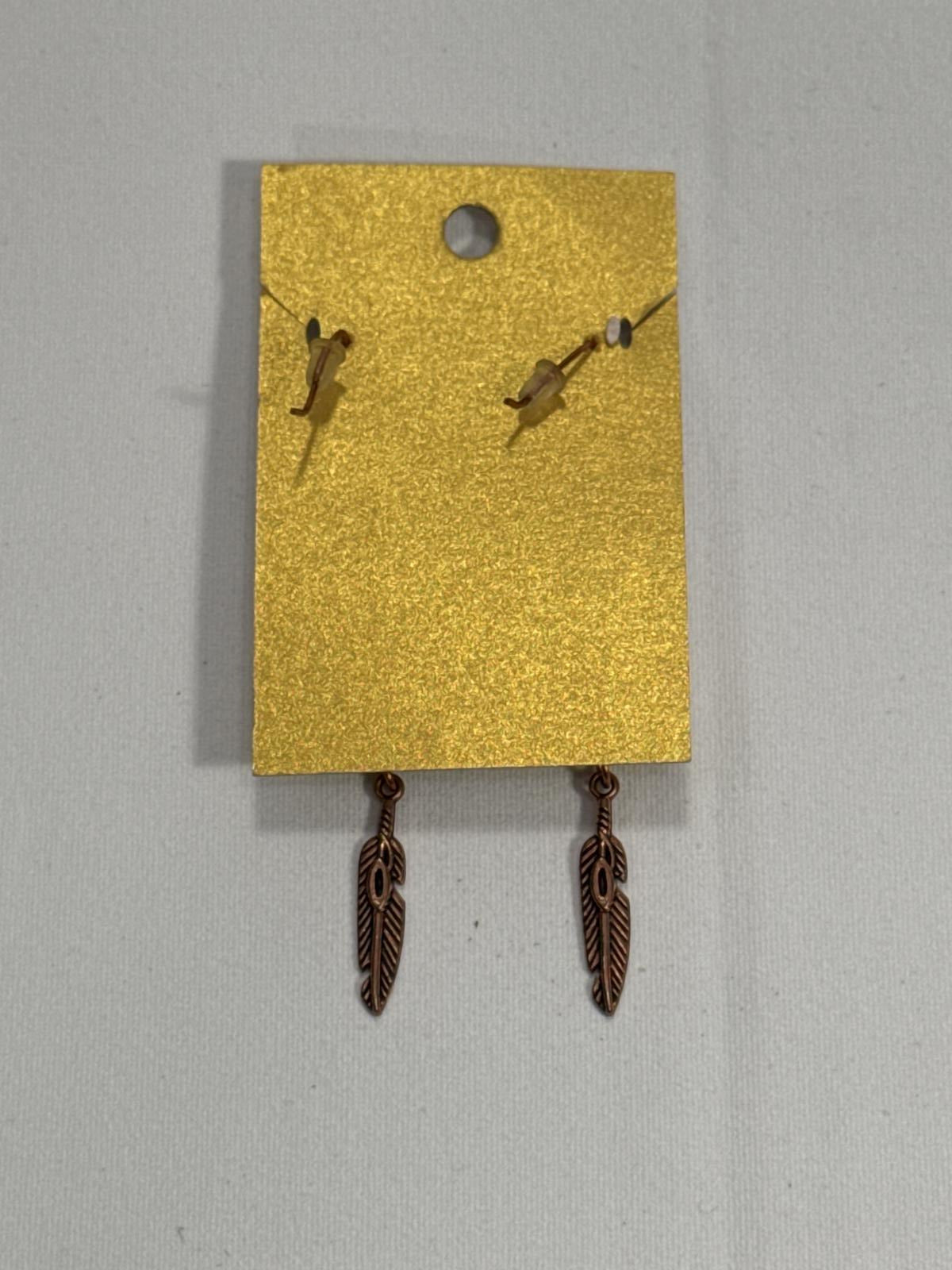 Hand Crafted Wire Wrapped Natura Stone Elements Feather Accent Earrings Artisan