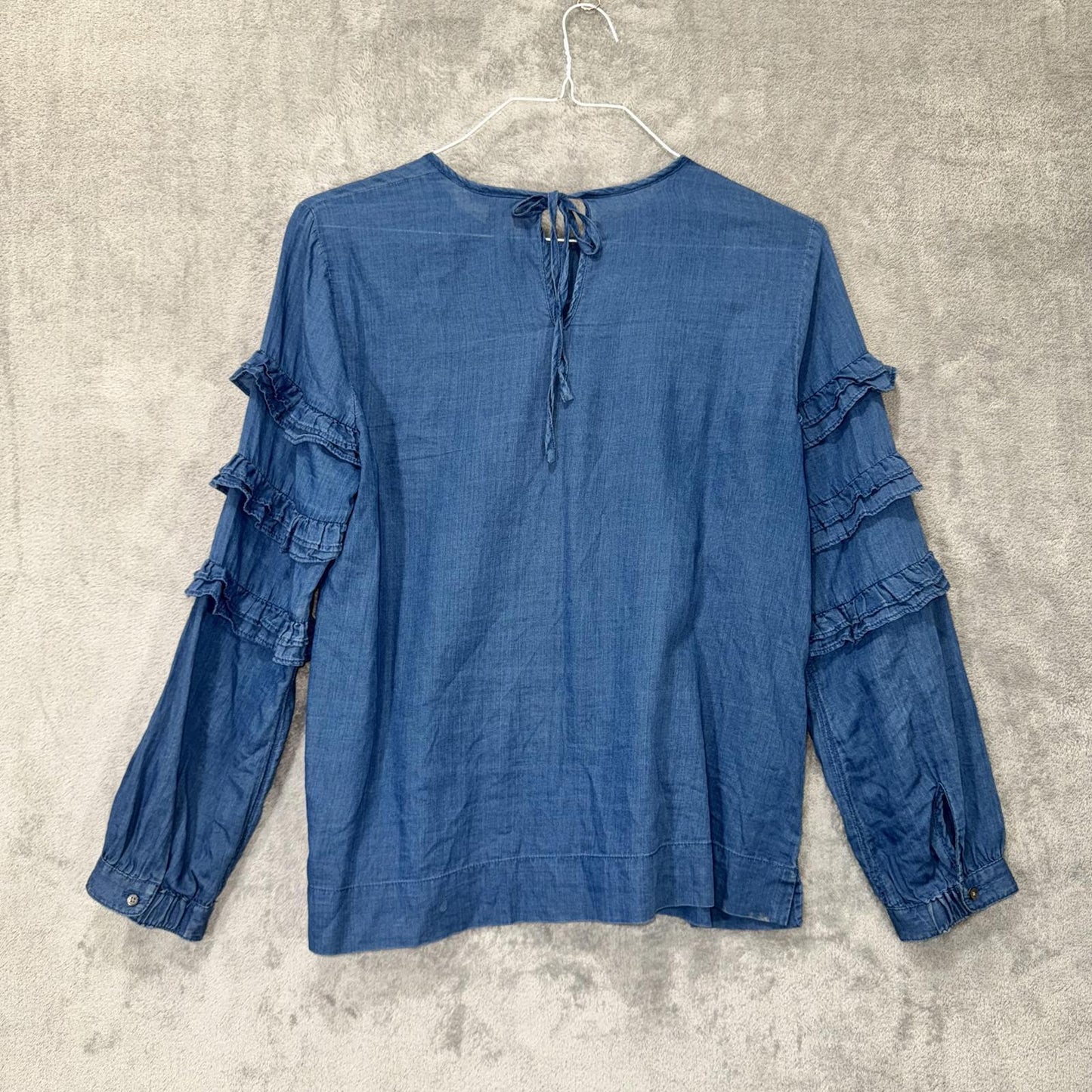 J.Crew Blue Ruffle Long Sleeve Blouse – Boho Chic Tiered Top, Women's Size 8