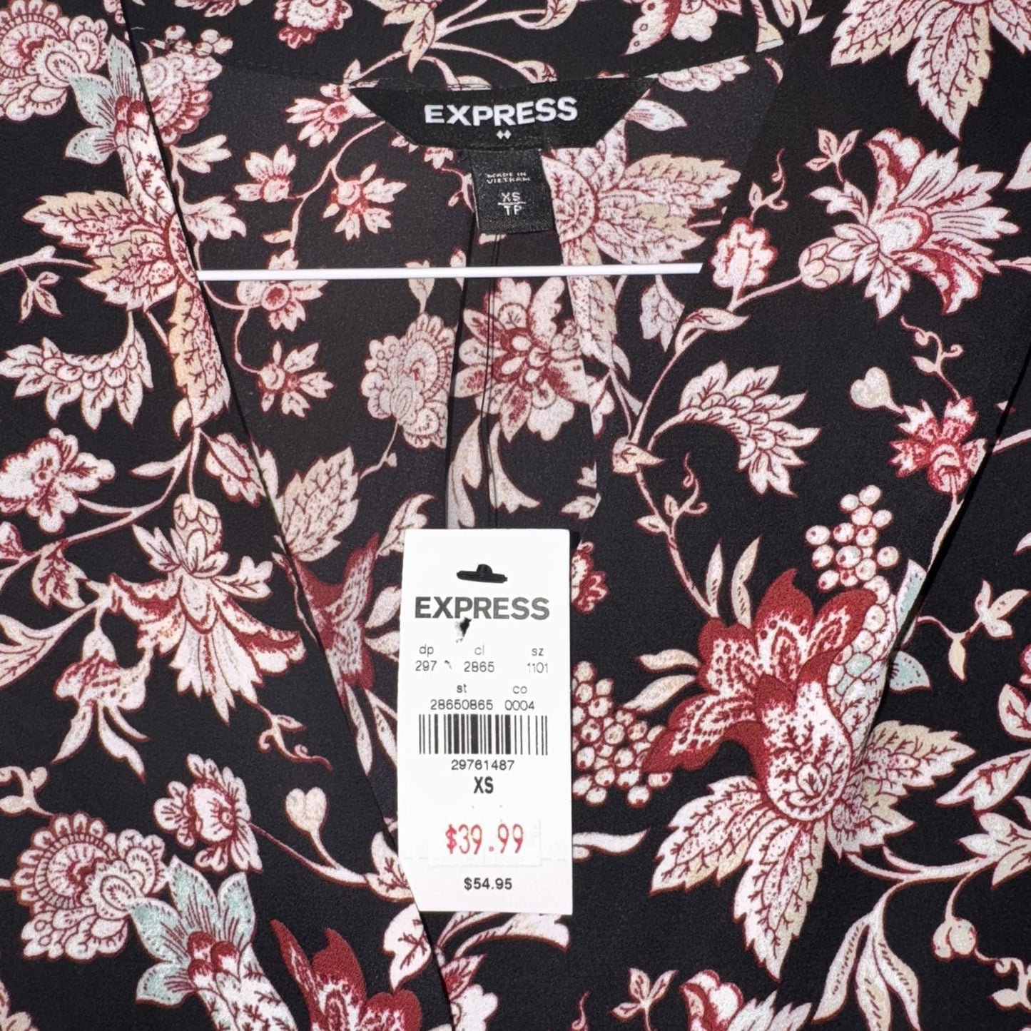 Express Black Floral Button-Up Blouse – Long Sleeve, Women's Size XS
