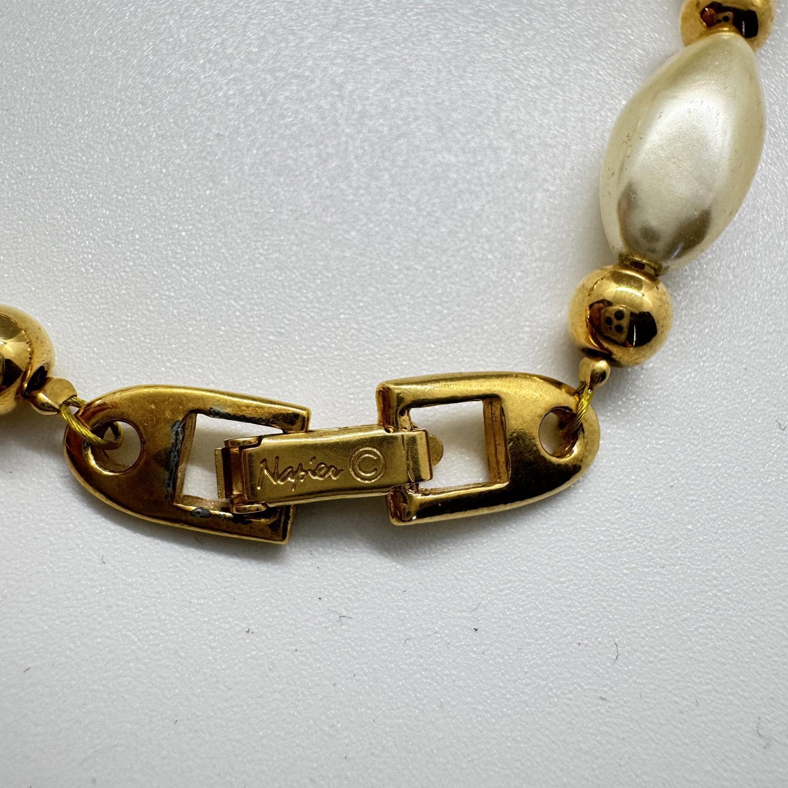 Vintage Napier Faux Pearl Gold-Tone Necklace – Classic & Elegant Statement Piece