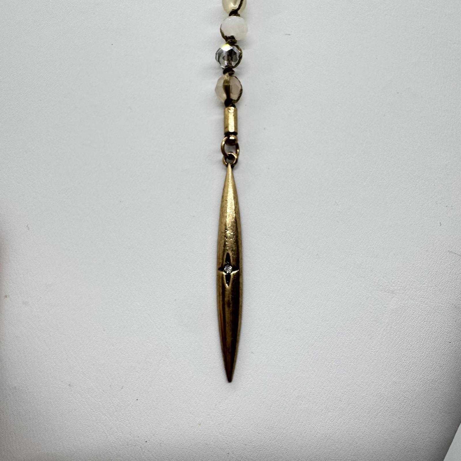 Vintage Bronze-Tone Y Lariat Necklace – Beaded Dangle Pendant Boho Jewelry