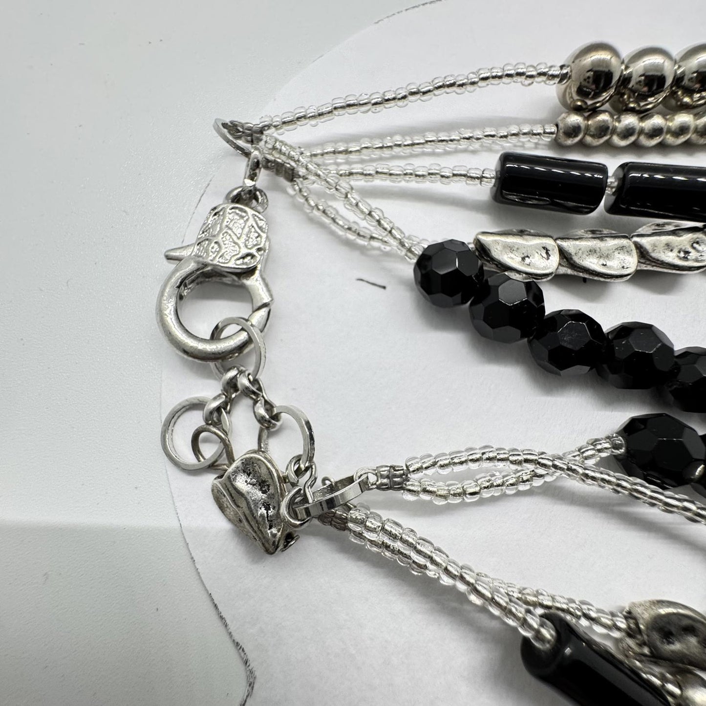 Multi-Strand Black & Silver Beaded Necklace – Boho Statement Layered Jewelry